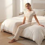JOANNA 281882BT 2-Piece Pajama Set Short Sleeve Crop Top and Pants Soft Comfortable Sleepwear for Women