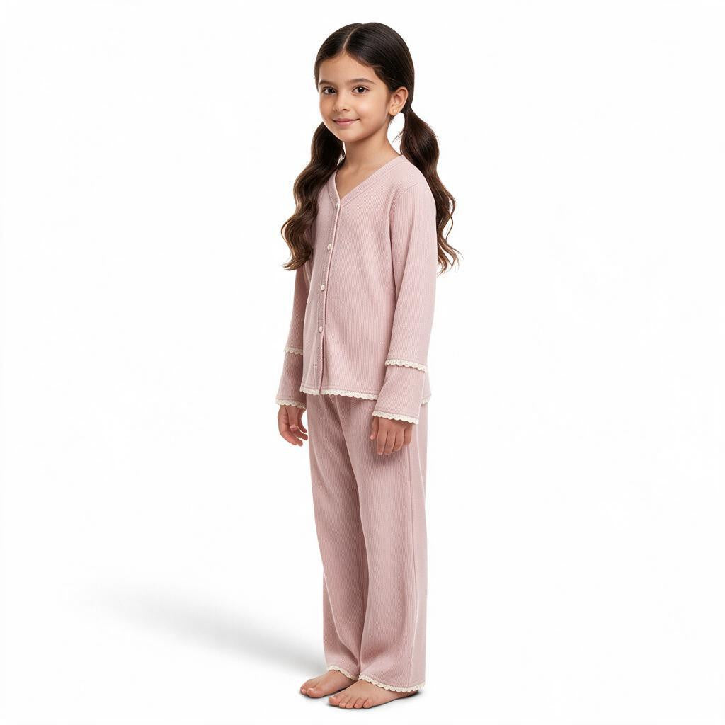JOANNA F491124T , F891124T Girls Long Sleeve Button Down Pajama Set