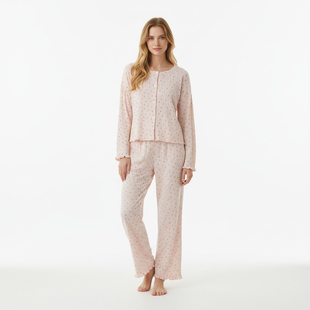 JOANNA F291138T Two Piece Lounge Set with Button Down Top and Trousers