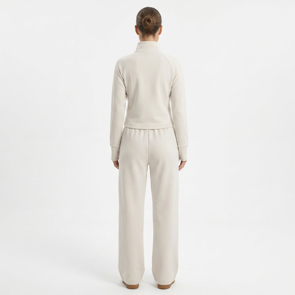 JOANNA SZ2179T Zip-Up High Neck Jacket & Wide-Leg Pants Tracksuit Set