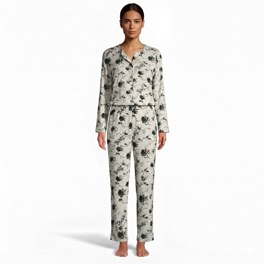 JOANNA F216759 Women's 2-Piece Long Sleeve Floral Button-Down Pajama Set