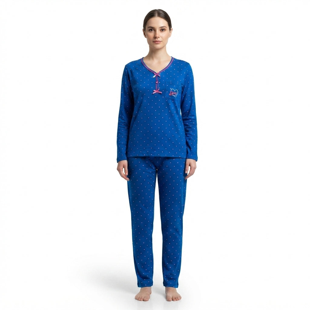 JOANNA 292368 Women's 2-Piece Polka Dot Long Sleeve Henley Pajama Set