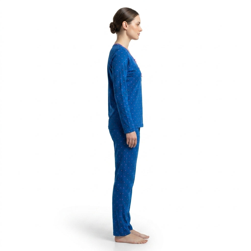 JOANNA 292368 Women's 2-Piece Polka Dot Long Sleeve Henley Pajama Set