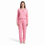 JOANNA 292368 Women's 2-Piece Polka Dot Long Sleeve Henley Pajama Set