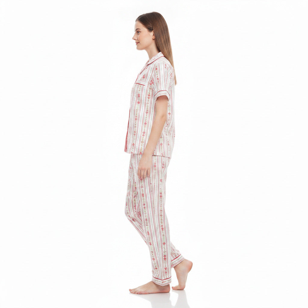 JOANNA 292379 Women's 2-Piece Striped Floral Short Sleeve Pajama Set