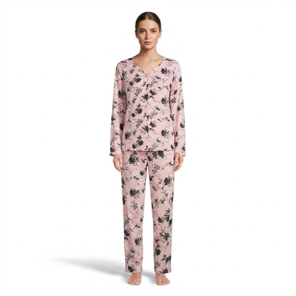JOANNA F216759 Women's 2-Piece Long Sleeve Floral Button-Down Pajama Set