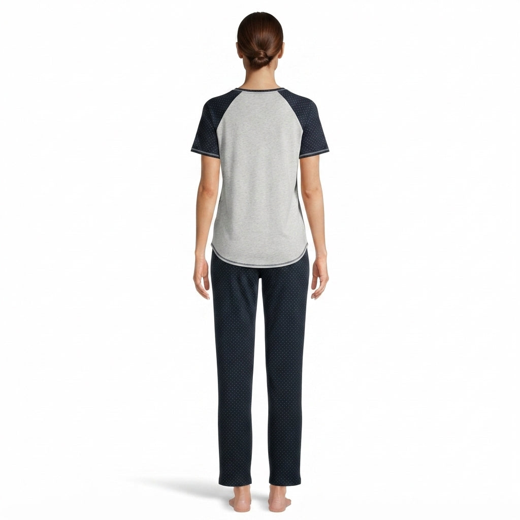 JOANNA F246674BT Women's 2-Piece Short Sleeve Raglan Bow Print Pajama Set