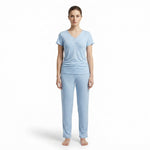 JOANNA F281406BT Women's 2-Piece Short Sleeve V-Neck Ribbed Pajama Set