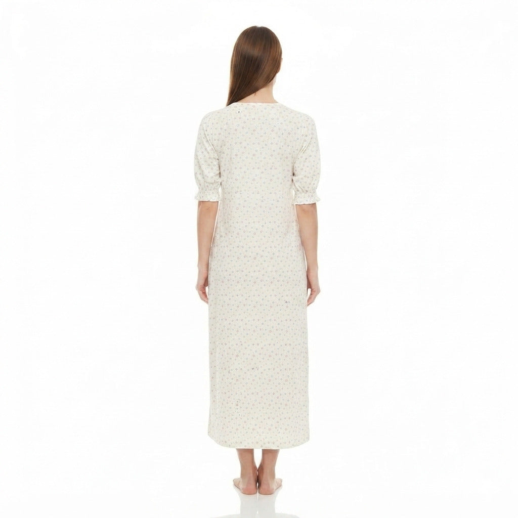 JOANNA F746665 Women's Printed Short Sleeve V-Neck Nightgown with Elastic Cuffs