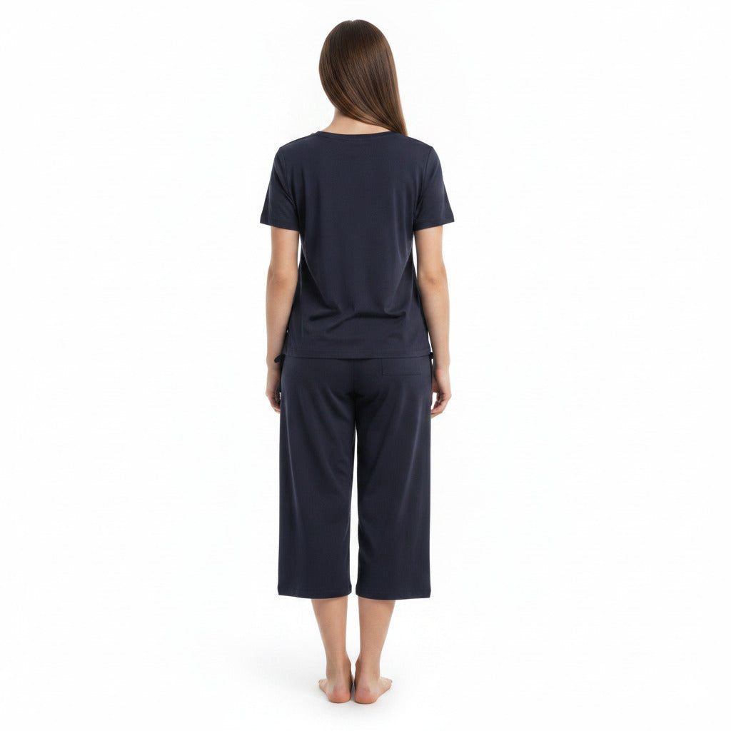 JOANNA 281917-1T 2-Piece Pajama Set Short Sleeve Heart Print Top and Capri Pants Soft Sleepwear