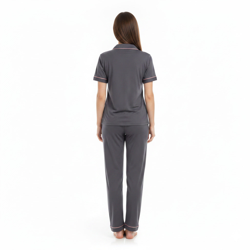 JOANNA F281404BT Women's 2-Piece Short Sleeve Pajama Set with Contrast Piping