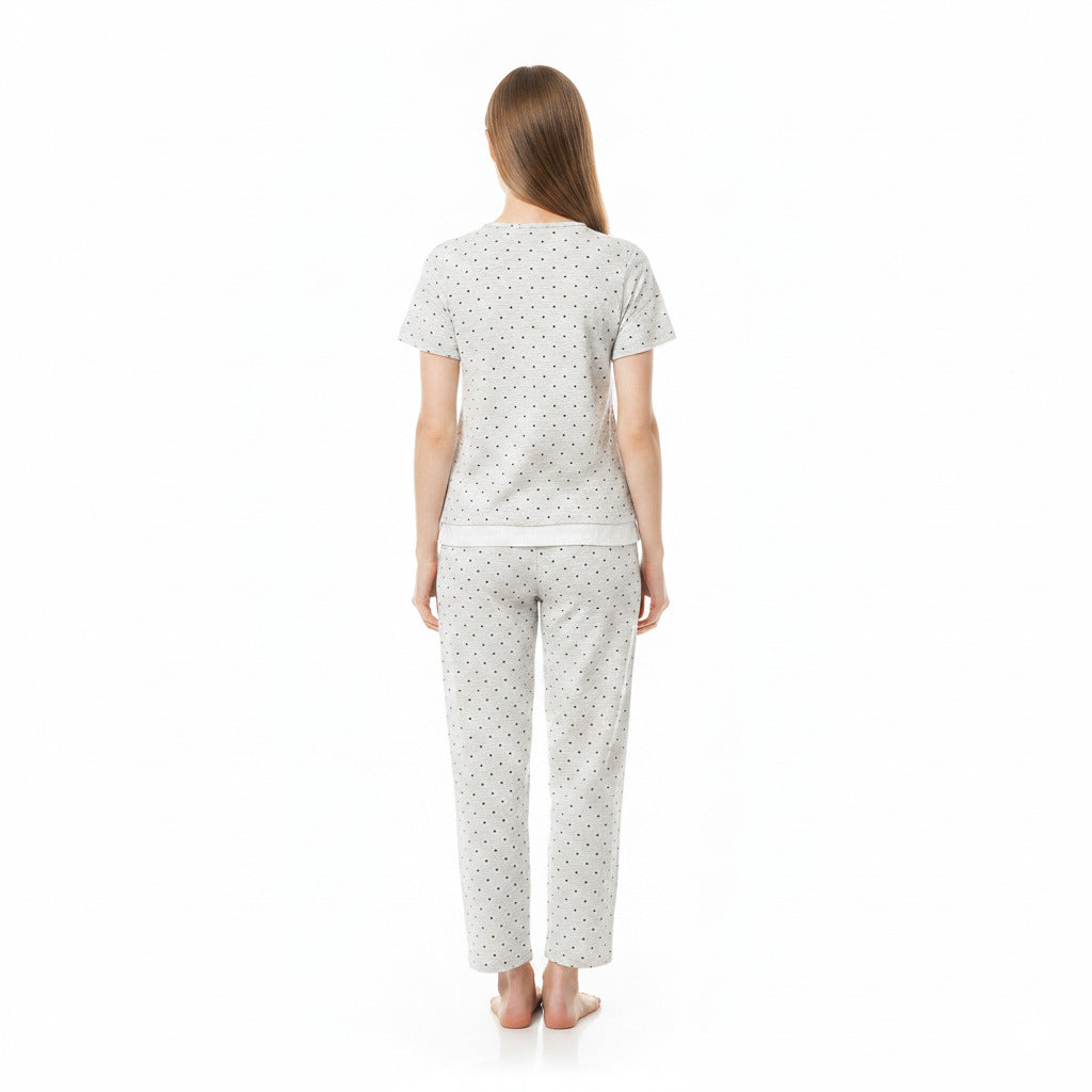 JOANNA F246666BT Women's 2-Piece Short Sleeve Polka Dot Henley Pajama Set