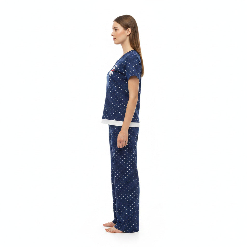 JOANNA F246666BT Women's 2-Piece Short Sleeve Polka Dot Henley Pajama Set
