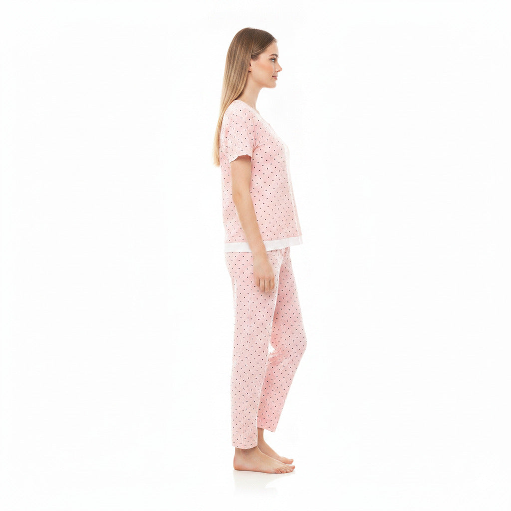 JOANNA F246666BT Women's 2-Piece Short Sleeve Polka Dot Henley Pajama Set