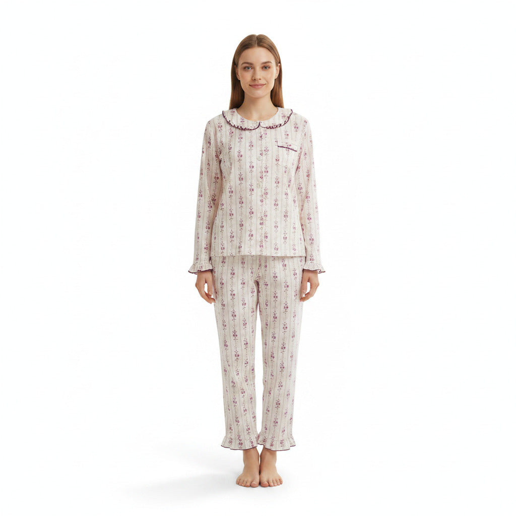JOANNA 291363 Women's 2-Piece Long Sleeve Frill Trim Pajama Set