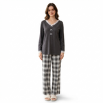 JOANNA 246696T Long Sleeve Pajama Set with Plaid Trousers