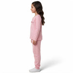 JOANNA FASHION girls pink polka-dot long sleeve pajama set with henley neckline and heart pocket detail, side view
