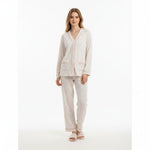 JOANNA FASHION long sleeve button down pajama set in cream with subtle print and delicate piping details
