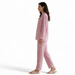 JOANNA FASHION women's pink long sleeve button-down pajama set with dark heart print and white piping details