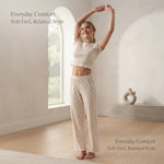 JOANNA 281882BT 2-Piece Pajama Set Short Sleeve Crop Top and Pants Soft Comfortable Sleepwear for Women