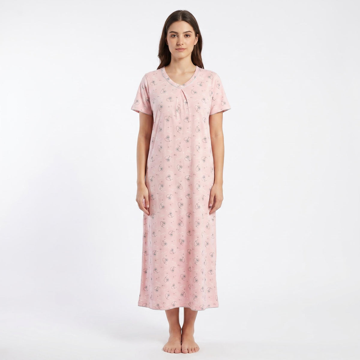 JOANNA F746635 Women's Printed Short Sleeve V-Neck Nightgown