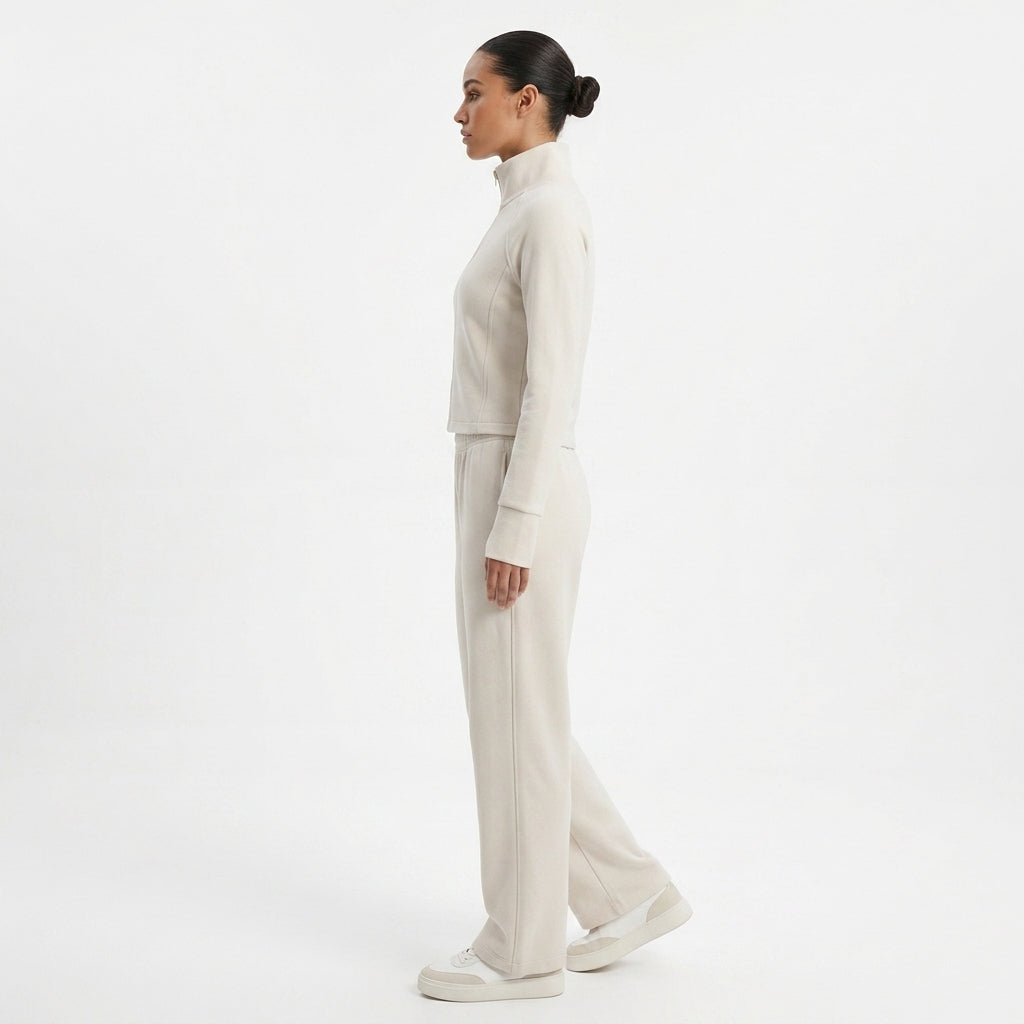 JOANNA SZ2179T Zip-Up High Neck Jacket & Wide-Leg Pants Tracksuit Set