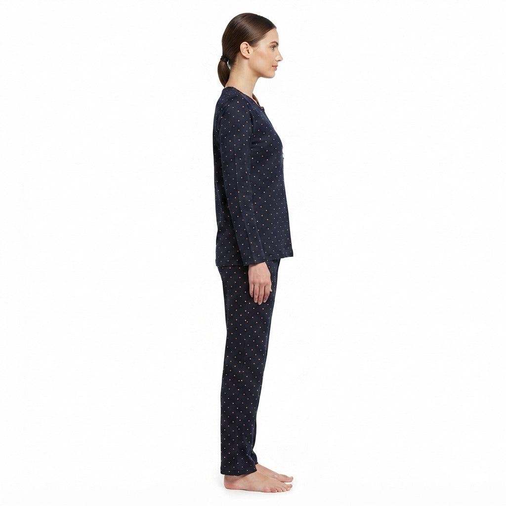 JOANNA 292368 Women's 2-Piece Polka Dot Long Sleeve Henley Pajama Set
