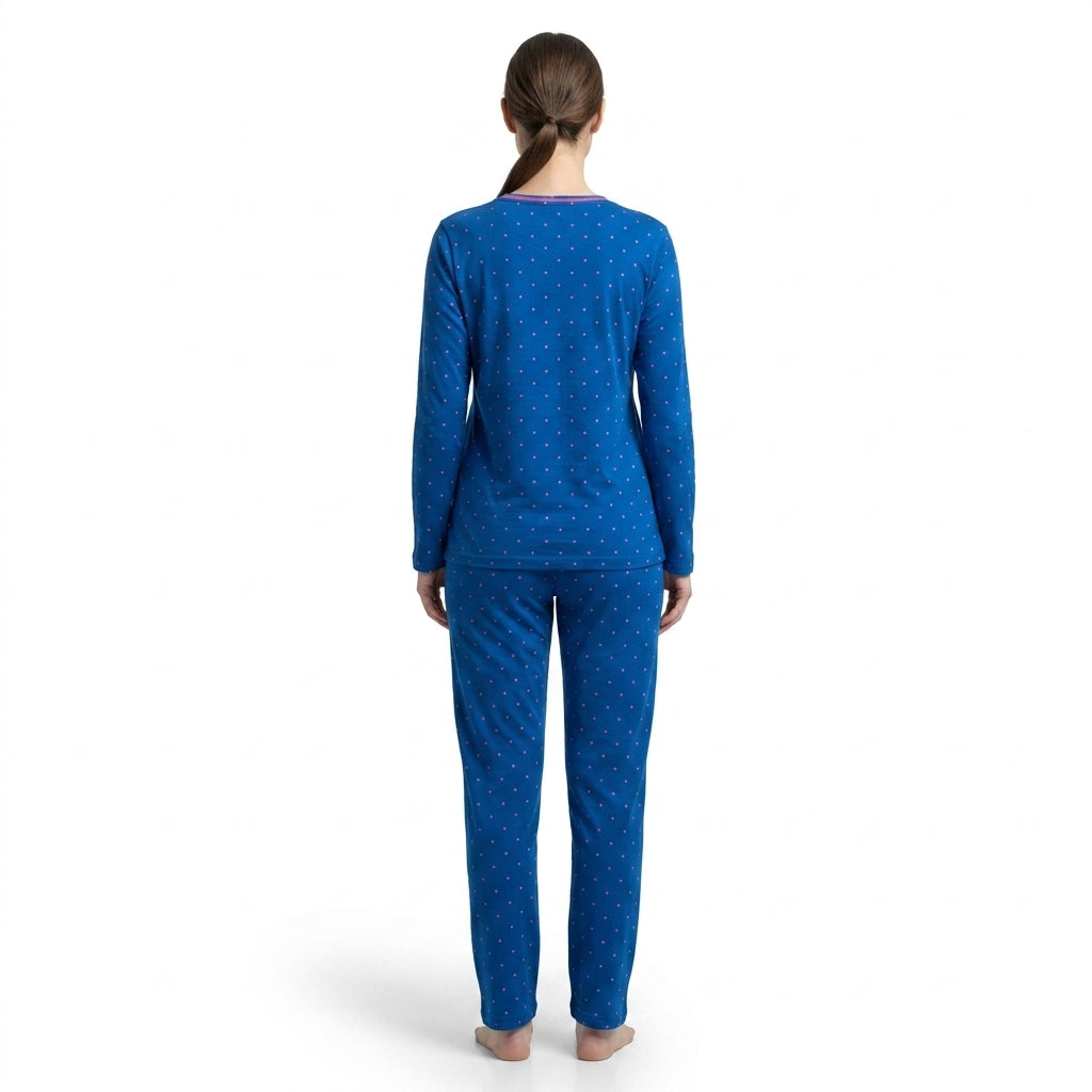 JOANNA 292368 Women's 2-Piece Polka Dot Long Sleeve Henley Pajama Set