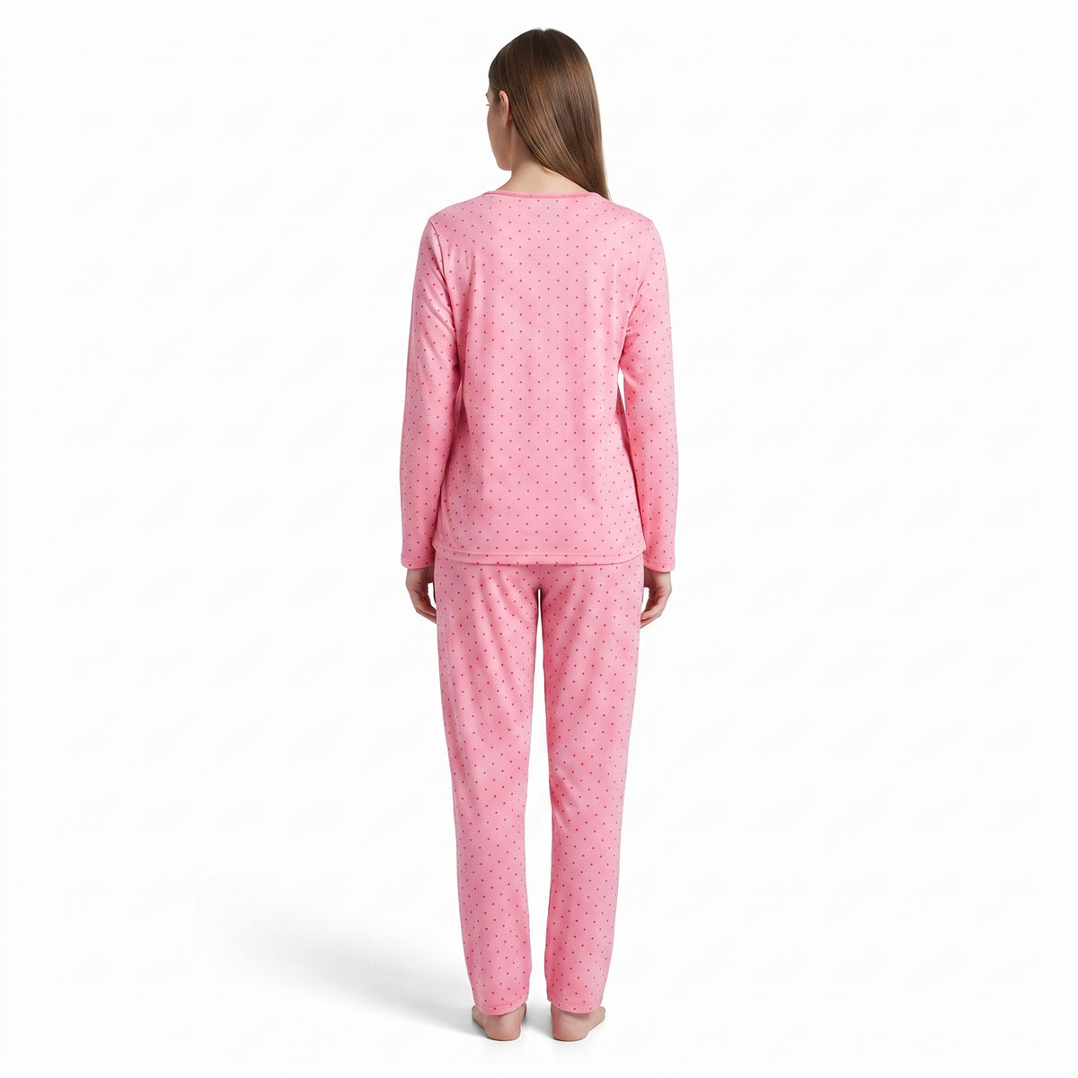 JOANNA 292368 Women's 2-Piece Polka Dot Long Sleeve Henley Pajama Set