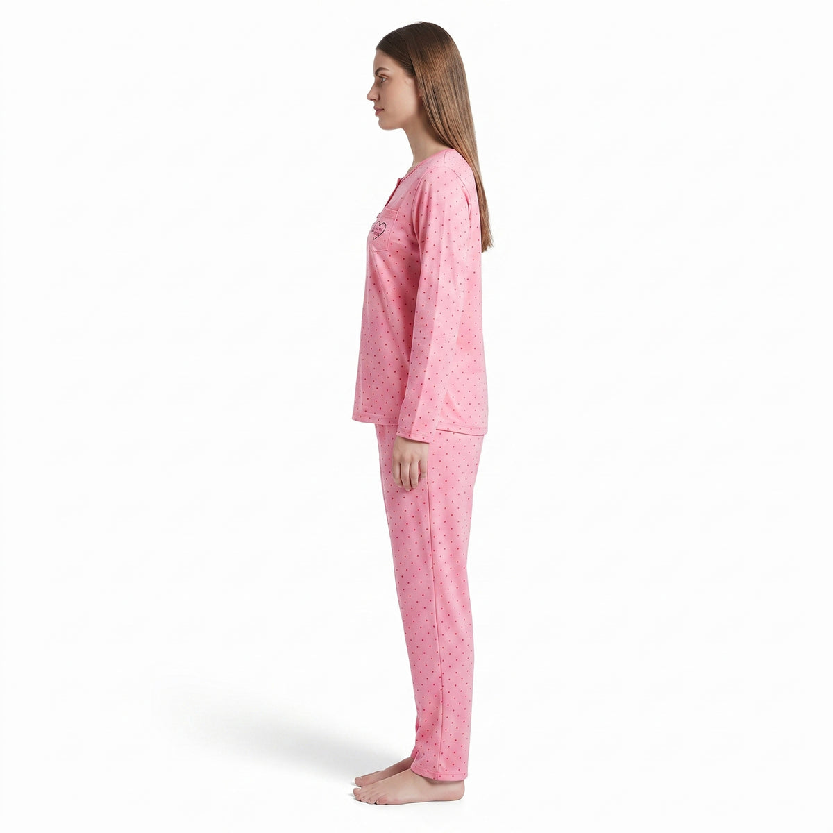 JOANNA 292368 Women's 2-Piece Polka Dot Long Sleeve Henley Pajama Set