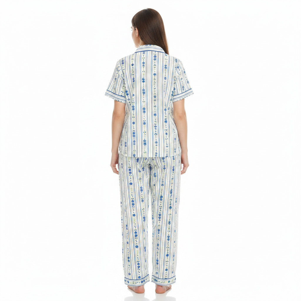 JOANNA 292379 Women's 2-Piece Striped Floral Short Sleeve Pajama Set