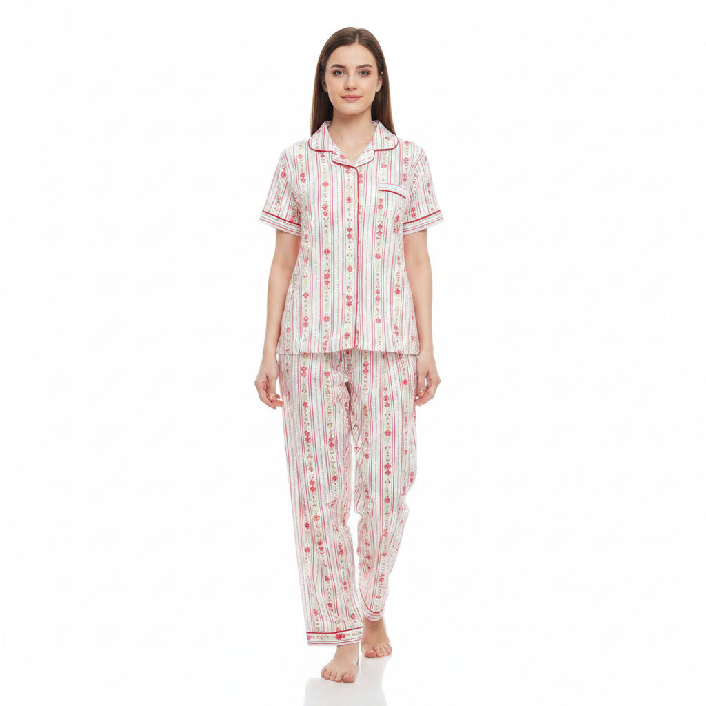 JOANNA 292379 Women's 2-Piece Striped Floral Short Sleeve Pajama Set
