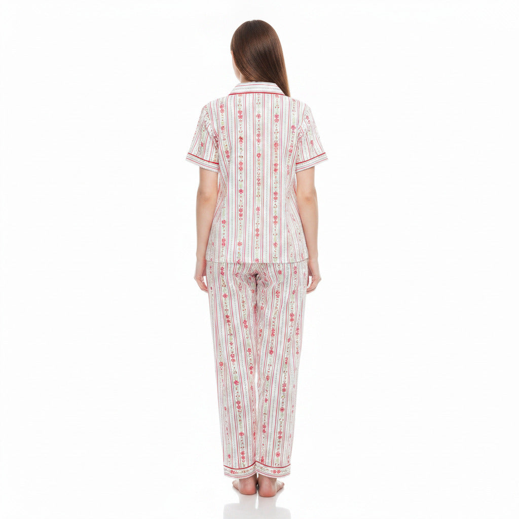 JOANNA 292379 Women's 2-Piece Striped Floral Short Sleeve Pajama Set