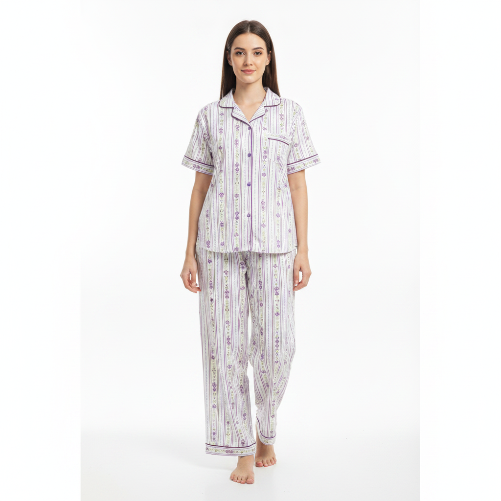 JOANNA 292379 Women's 2-Piece Striped Floral Short Sleeve Pajama Set