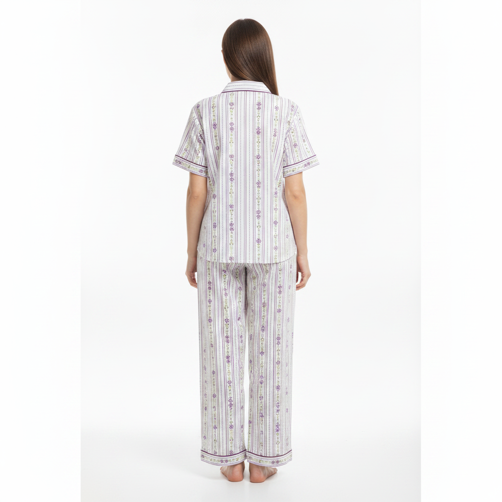 JOANNA 292379 Women's 2-Piece Striped Floral Short Sleeve Pajama Set