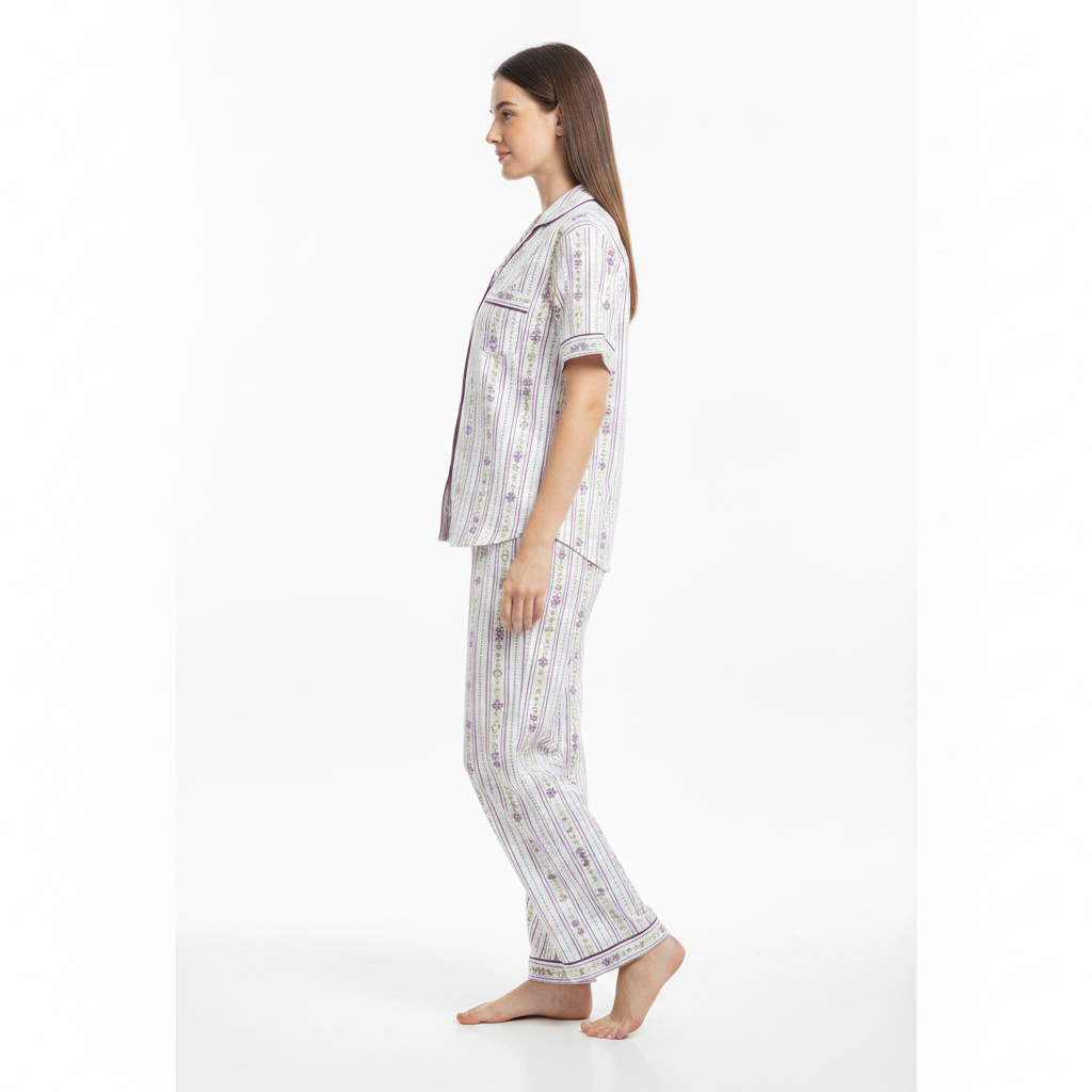JOANNA 292379 Women's 2-Piece Striped Floral Short Sleeve Pajama Set