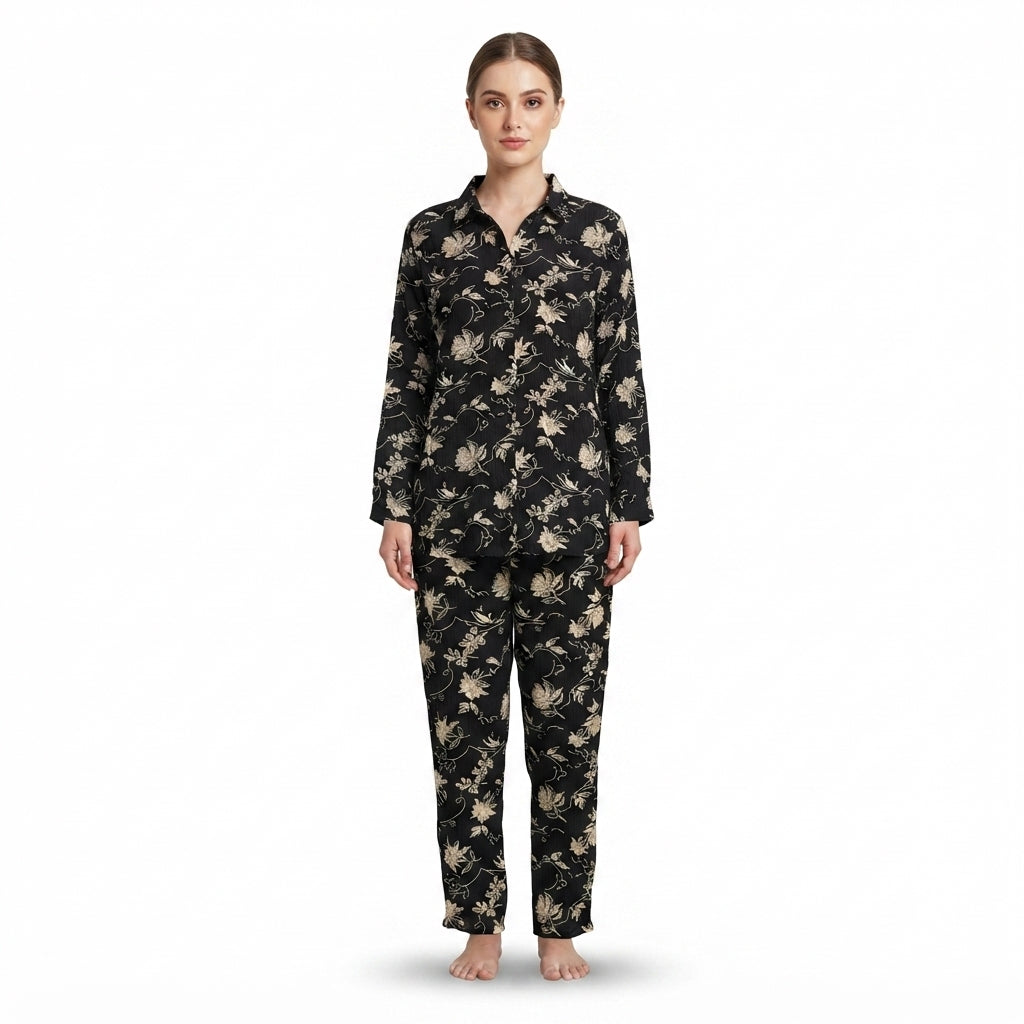 JOANNA F216759 Women's 2-Piece Long Sleeve Floral Button-Down Pajama Set