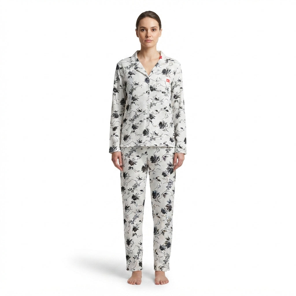 JOANNA F216759 Women's 2-Piece Long Sleeve Floral Button-Down Pajama Set