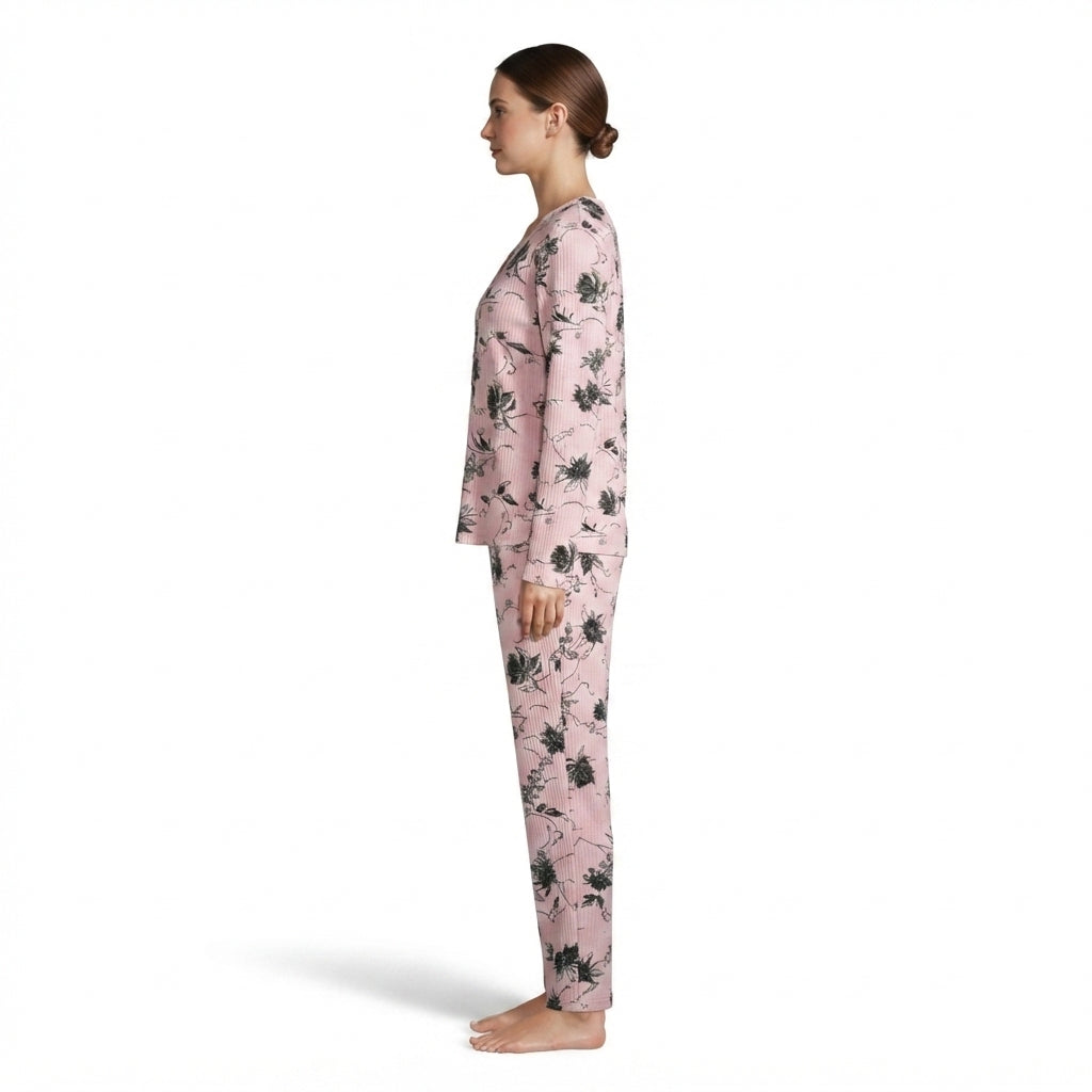 JOANNA F216759 Women's 2-Piece Long Sleeve Floral Button-Down Pajama Set