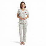 JOANNA F246668BT Women's 2-Piece Bow Print Short Sleeve Pajama Set with Lettuce Edge