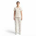 JOANNA F246668BT Women's 2-Piece Bow Print Short Sleeve Pajama Set with Lettuce Edge