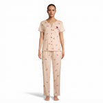JOANNA F246668BT Women's 2-Piece Bow Print Short Sleeve Pajama Set with Lettuce Edge