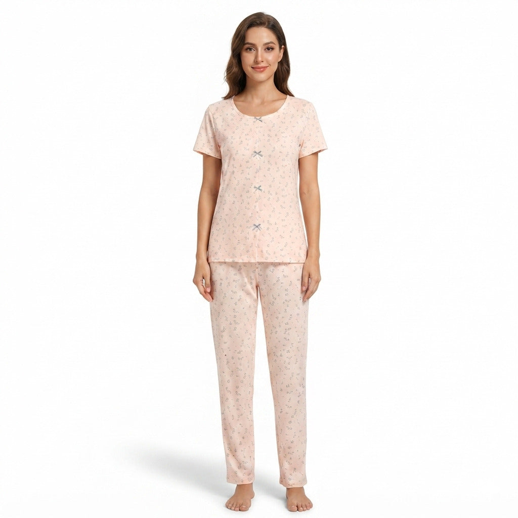 JOANNA F246669BT Women's 2-Piece All-Over Printed Short Sleeve Pajama Set