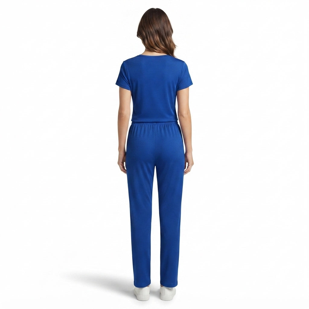 JOANNA F281406BT Women's 2-Piece Short Sleeve V-Neck Ribbed Pajama Set