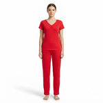 JOANNA F281406BT Women's 2-Piece Short Sleeve V-Neck Ribbed Pajama Set