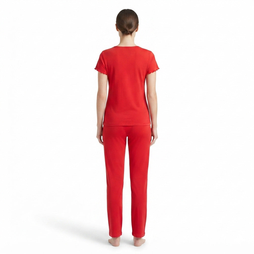 JOANNA F281406BT Women's 2-Piece Short Sleeve V-Neck Ribbed Pajama Set