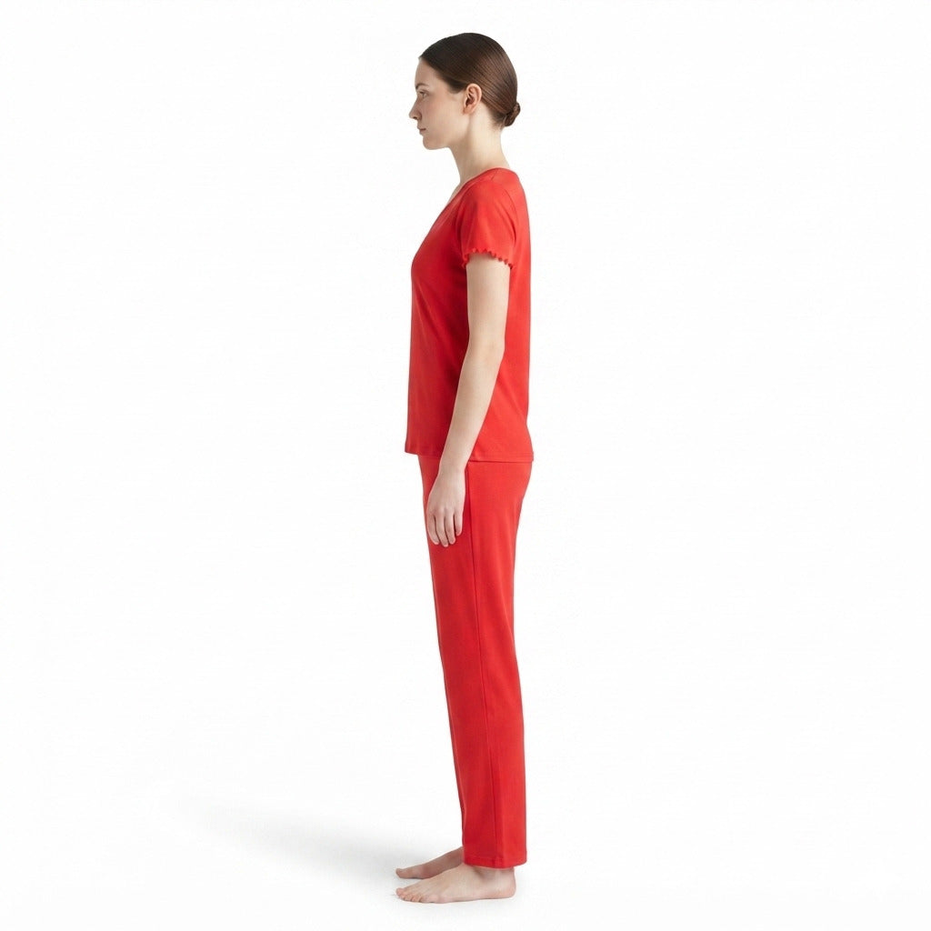 JOANNA F281406BT Women's 2-Piece Short Sleeve V-Neck Ribbed Pajama Set