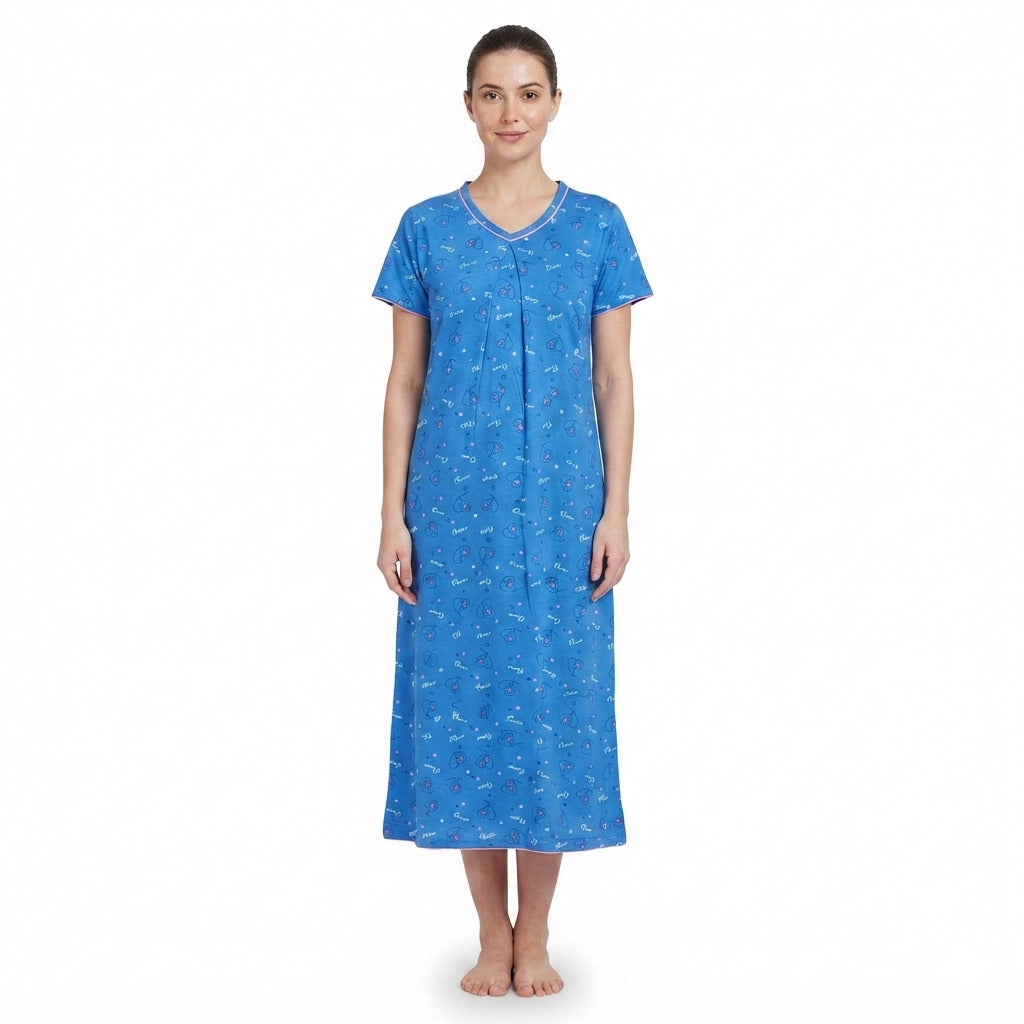 JOANNA F746635 Women's Printed Short Sleeve V-Neck Nightgown