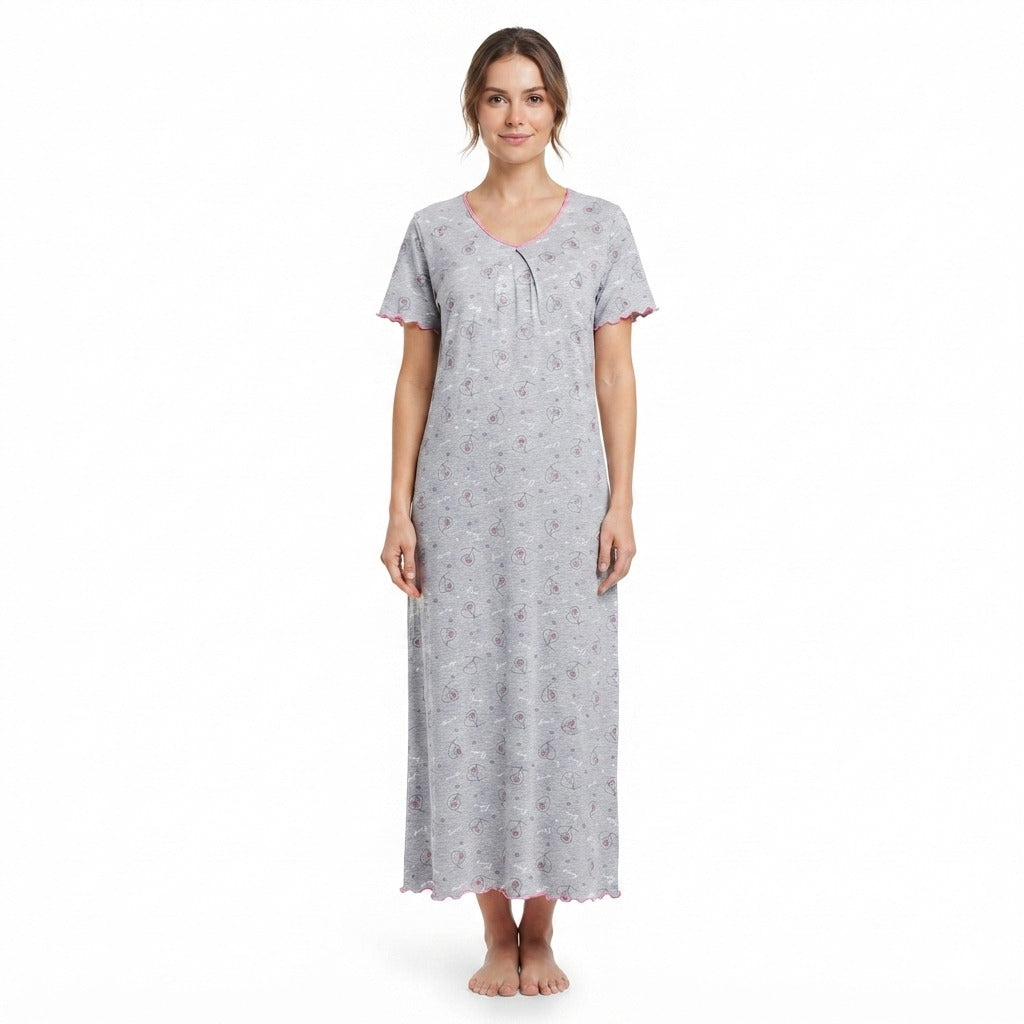 JOANNA F746635 Women's Printed Short Sleeve V-Neck Nightgown
