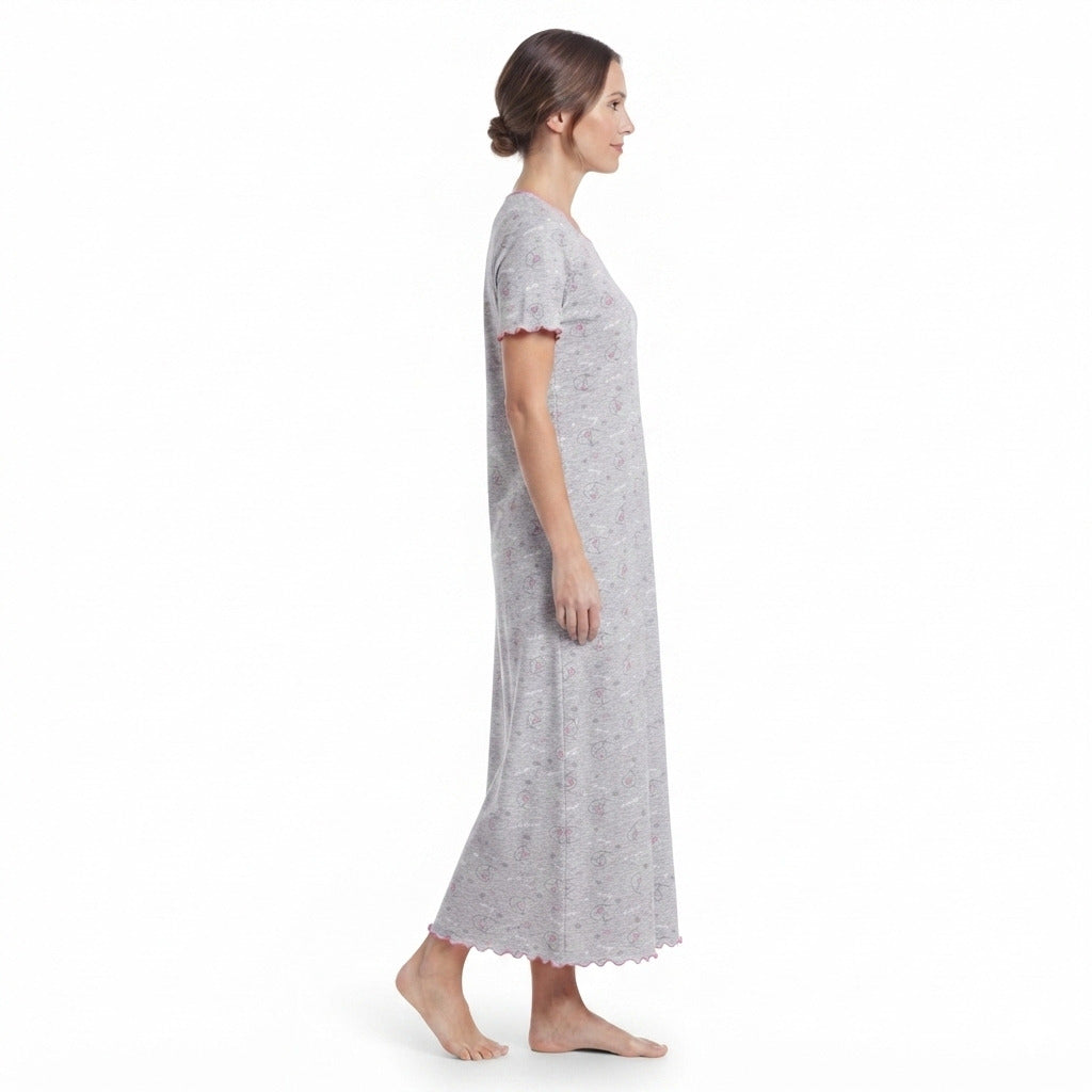 JOANNA F746635 Women's Printed Short Sleeve V-Neck Nightgown